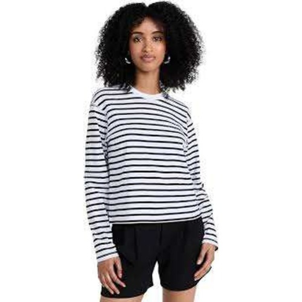 ATM Anthony Thomas Melillo Womens Black White Striped Long Sleeve Tee